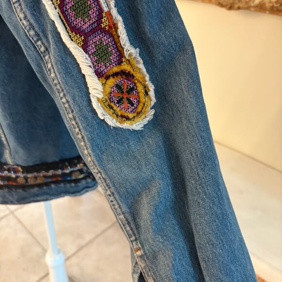 Zara Trafaluc Embroidered Oversized Boho Festival DenimJacket Medium - Picture 9 of 15